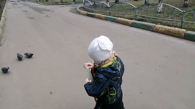 Нашла весеннее видео//Вышли на прогулку//Кормим голубей//Зашли в Пятёрочку.