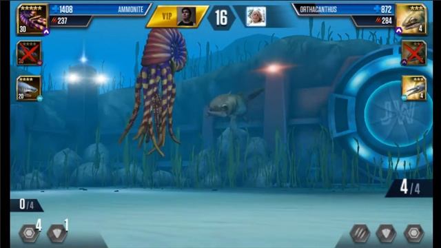 Jurassic World: The Game - Aquatic Player Duel Battle 223 - ORTHACANTHUS And PLOTOSAURUS!