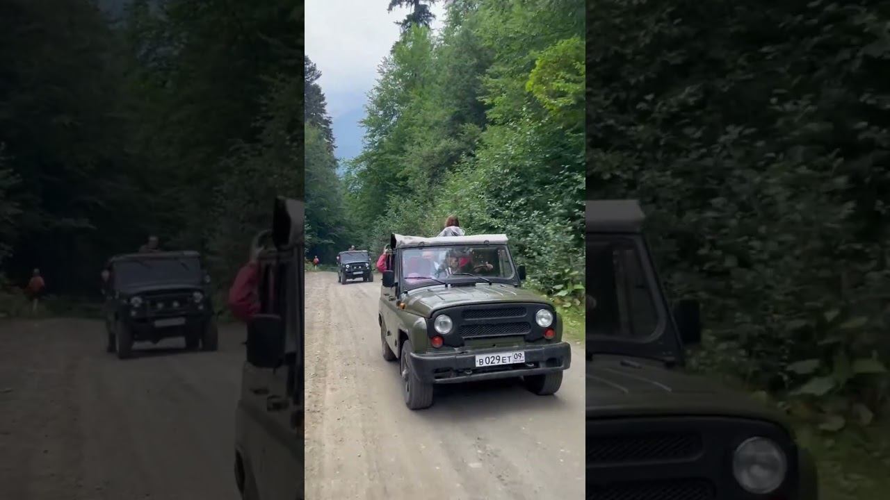 Прокатились с ветерком на внедорожниках к лесной тропе, прогулялись к водопаду и леднику!
