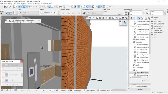 hướng dãn model nội thất archicad, bếp, phòng khách (bài 17)