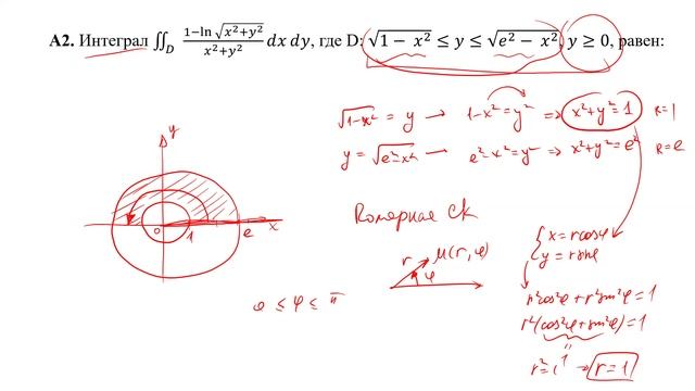 Вычисление интеграла в полярной системе координат (А2)