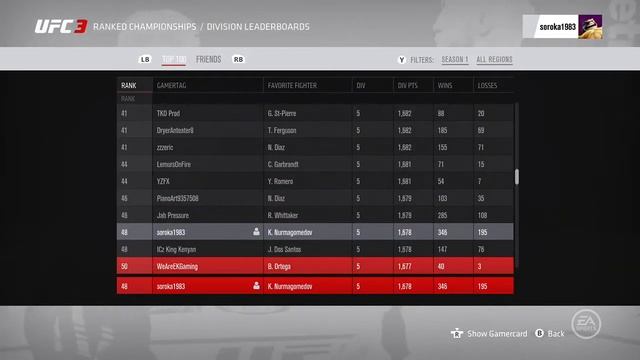 UFC 3 soroka ranked 50 in the world