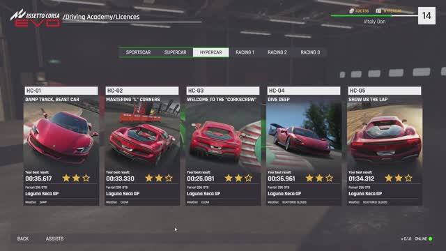 Assetto Corsa EVO. Получение лицензий Hypercar.