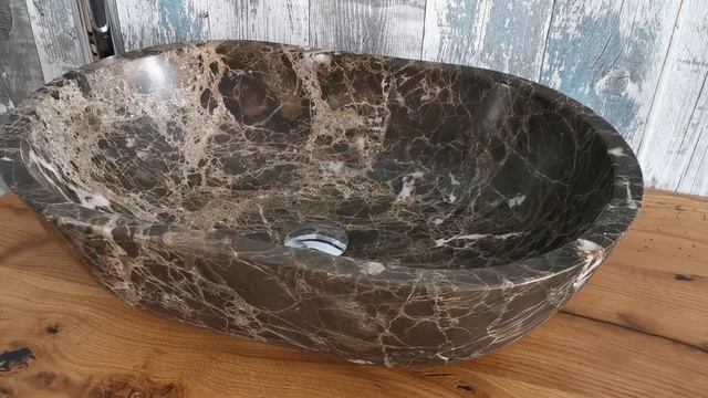 Lavabo da appoggio da bagno in marmo emperador dark  ovale color marrone