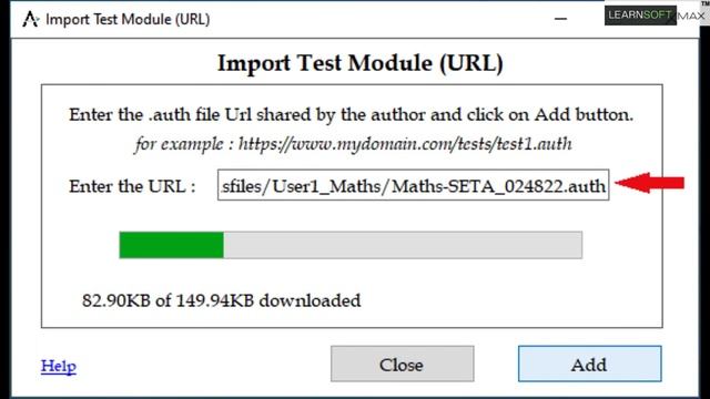 Import a test module from a URL into the exam engine of the LAAS software.