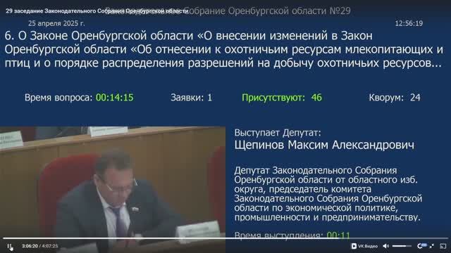 По изменению Закона Оренбургской области - Об охоте и о занижении численности косули сибирской
