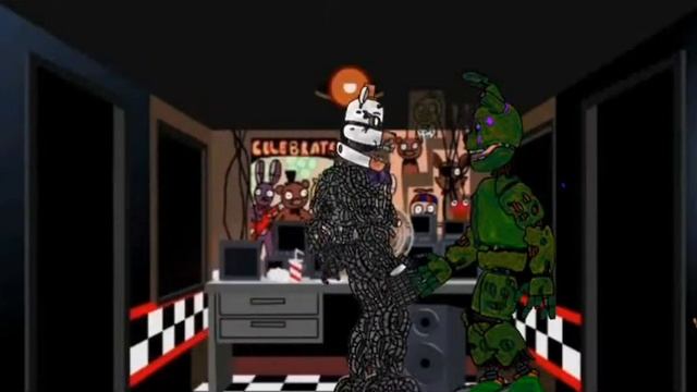 (FNAF/2D)Битва аниматроников спрингтбонни и голден Фредди против молтен Фредди и памкин фредди