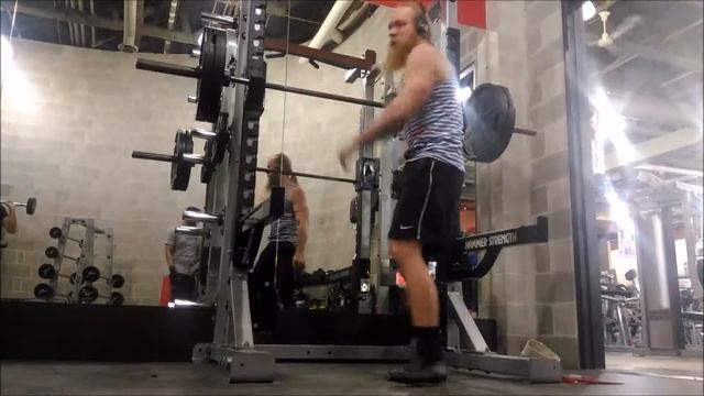 5 straddle 90deg push ups / 225lb*10 Squat / Balance challenges
