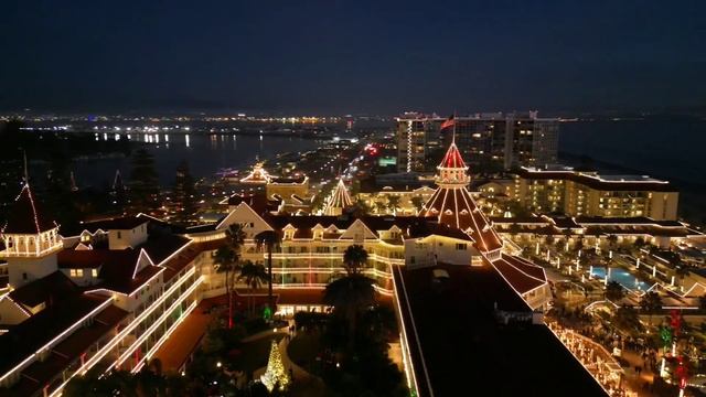 DJI Mini 3 Pro and the lights of Hotel del Coronado after sunset