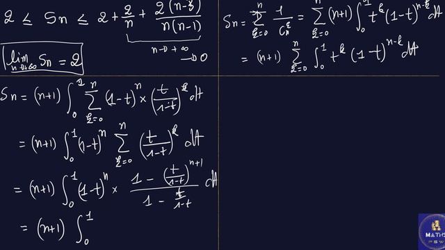 Somme inverse coefficients binomiaux : étude complète sur la limite et 2 expressions de la somme.