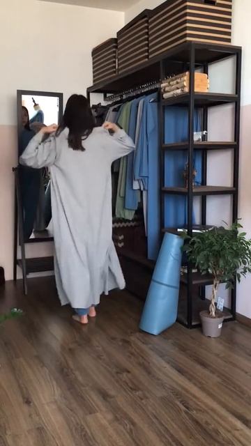 шаровары зуавы голубые + футболка асана + накидка кимоно серая