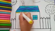 How to Draw a Picture of The House and The Sun for Children? Красивый дом для детей