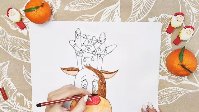 Різдвяний олень! Малювання для дітей. Новорічні малюнки.