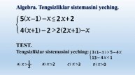Bir noma’malumli tengsizliklar sistemalari. 5(x-1)-x ≤ 2x+2 va 4(x+1)-2 ﹥ 2(2x+1)-x