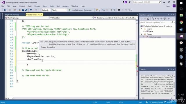 [Udemy UE4 C++] 074 Using DrawDebugLine