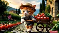 Sora Cat’s Farm Adventure in Italy 🍅🐱 Harvesting Tomatoes & Cooking Spaghetti