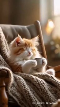 Котик пьет кофе