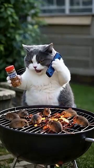 Chef Cat invites mice to a big meal. #cat #cute #cats #funny #funnycats #animals