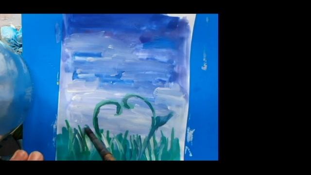Как нарисовать пейзаж одуванчик с божьими коровками, легко и просто