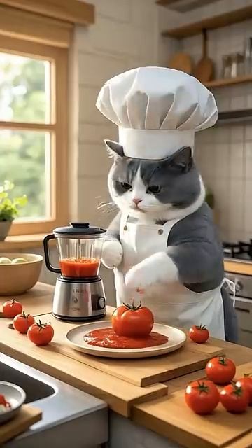 Chef Cat is making French fries today. #cat #cute #cats #funny #funnycats #anima
