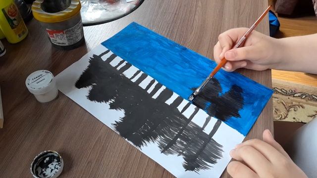рисуем пейзаж кошка на озере
