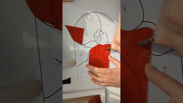 Витраж Тиффани. Алый цветок🌺🌻🌹🌷