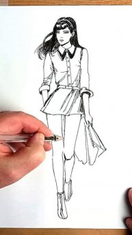 Рисую женскую фигуру гелевой ручкой и многоразовой кистью #shorts