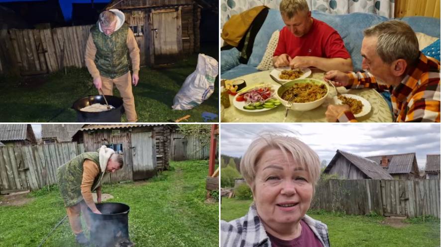 ЮРА ПРИГОТОВИЛ ВКУСНЫЙ ПЛОВ, ДАЖЕ ЛЁШИК ПРОСНУЛСЯ И ПРИШЕЛ ПРОБОВАТЬ, А УТРОМ ОТМЫВАЛИ КАЗАН.