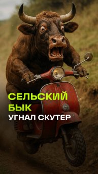 Бык угнал скутер: рогатый лихач решил, что закон— не для него