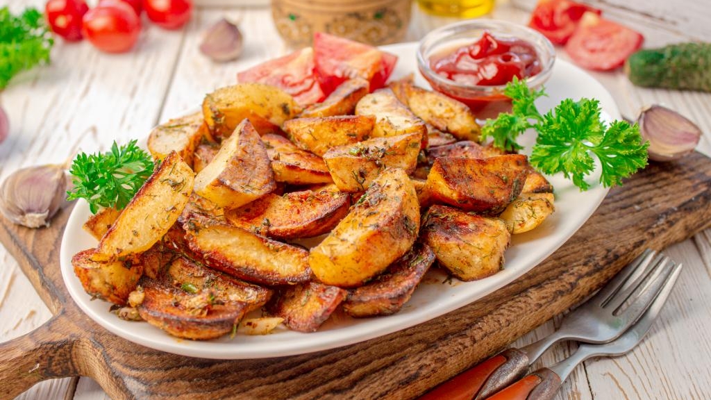 Мукбанг - 🔥🥗Жаренная картошка по деревенски🥘🥔🍟