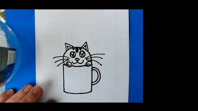 Как нарисовать котика в кружке, легко и просто