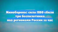 Минобороны: силы ПВО сбили три беспилотника над регионами России за час