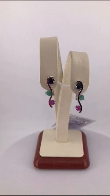 Серьги из серебра. Сапфир, рубин, изумруд