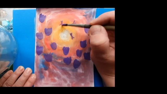 Как нарисовать васильки на закате, легко и просто