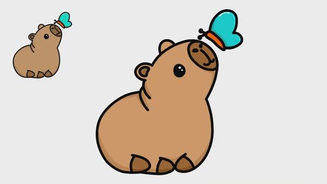 Как нарисовать милую капибару с бабочкой
