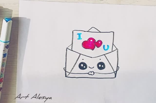 Как нарисовать конверт с сердечками!