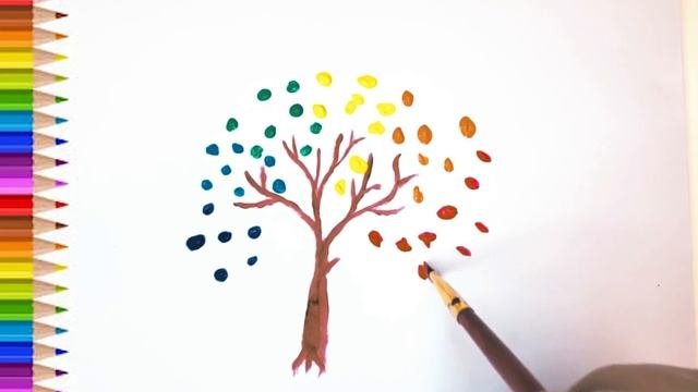 How To Draw An Autumn Tree with paints for children  Как нарисовать осеннее дерево красками EASY