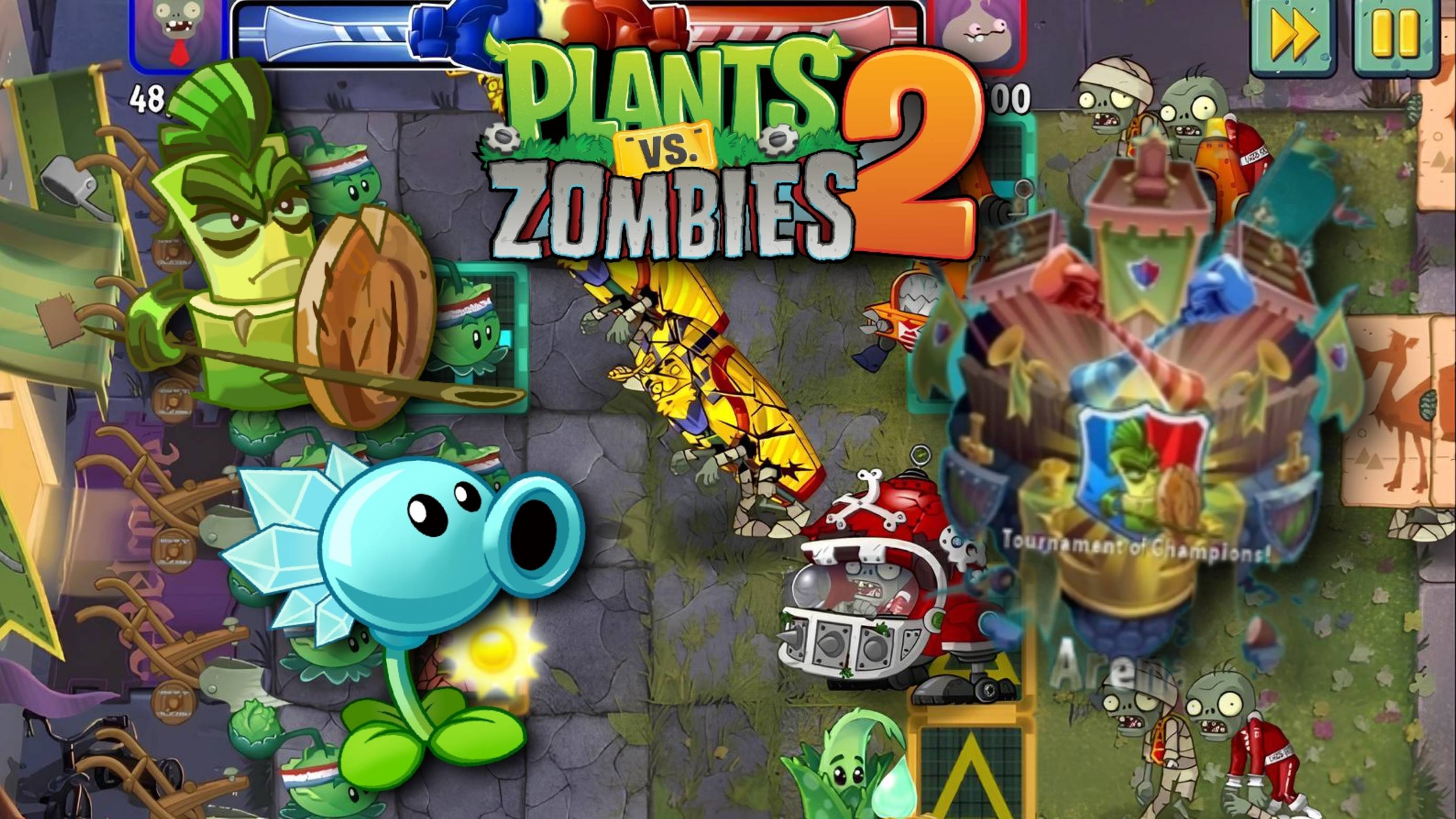 Играю новым ЛЕДЯНЫМ ГОРОХОСТРЕЛОМ и сражаюсь за СПАРТАНЦА на Арене в Plants vs Zombies 2!