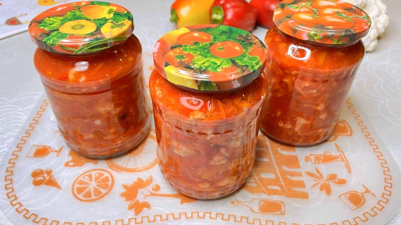 Салат из цветной капусты и болгарского перца. Консервация.