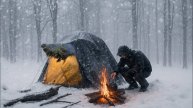Экстремальный зимний кемпинг в условиях сильной снежной бури | Bushcraft Fire & Survival shelter
