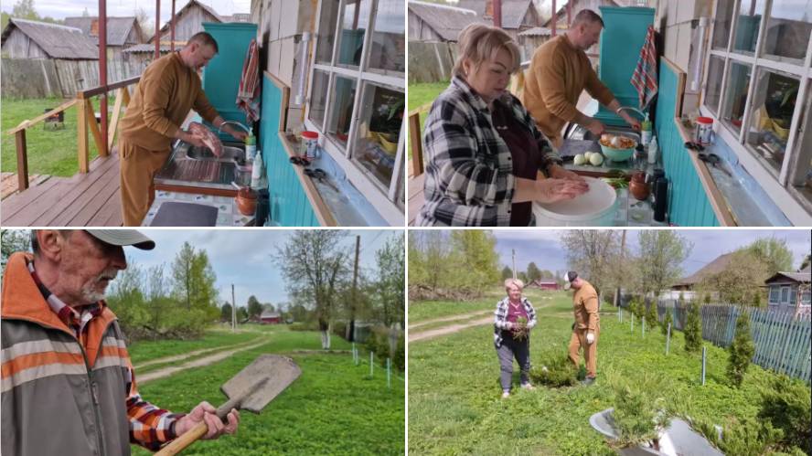 ЮРА МАРИНУЕТ ШАШЛЫК, А ПОТОМ ВМЕСТЕ ПЕРЕСАДИЛИ МОЖЖЕВЕЛЬНИКИ.