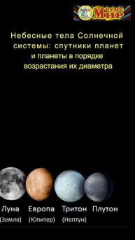 Небесные тела Солнечной системы спутники планет и планеты в порядке возрастания их диаметра