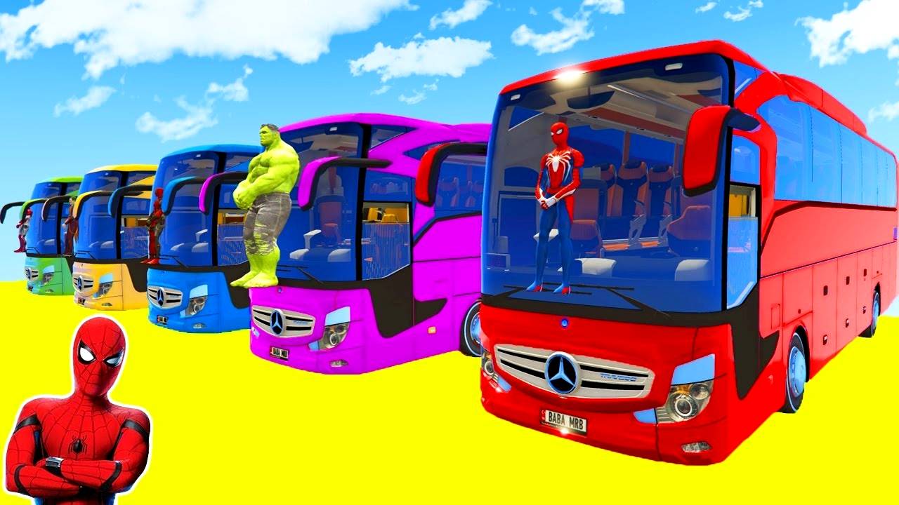 Мультики для детей про Цветные АВТОБУСЫ и Вертолеты для детей ЧЕЛОВЕК-ПАУК и Супергерои для детей