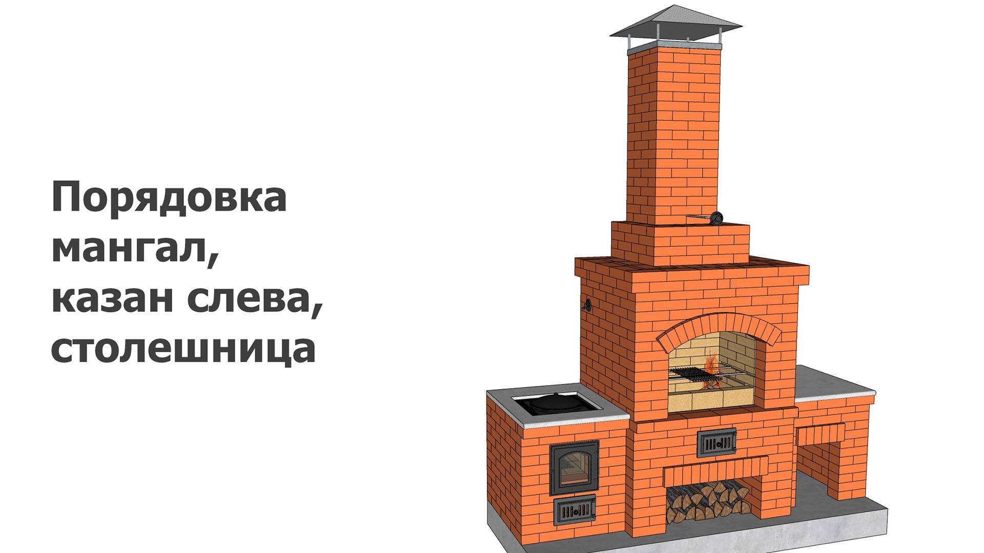 Порядовка мангал, казан слева, столешница