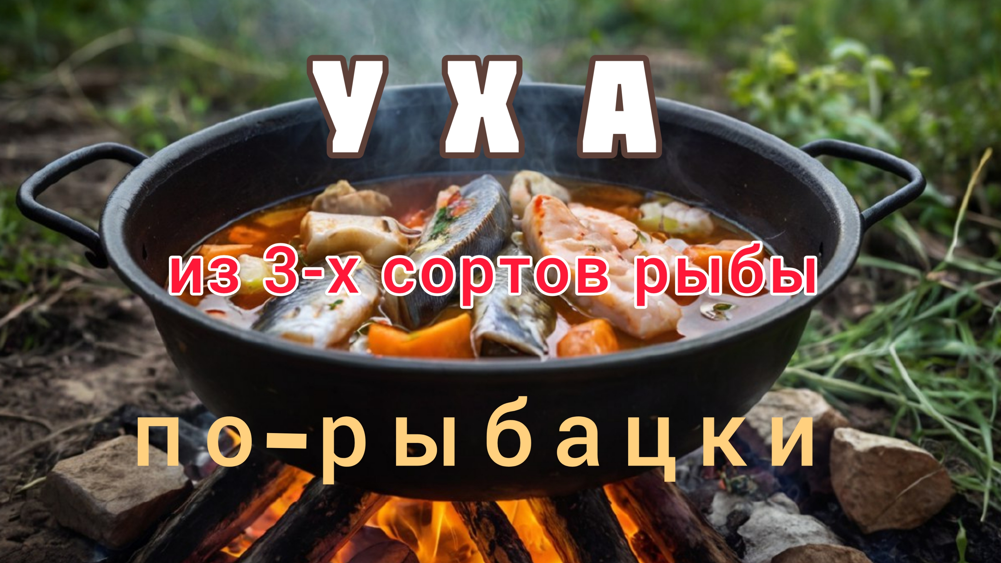 Уха из трёх сортов рыбы на огне, по-рыбацки. #уха #рыбалка #рецепт