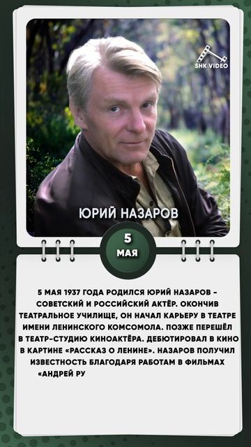 5 мая 1937 года родился Юрий Назаров - советский и российский актёр.