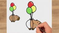 Как нарисовать милые воздушные шары с капибарой