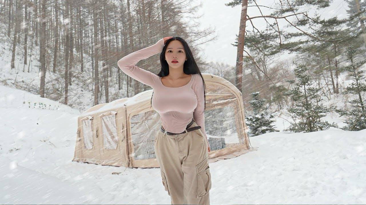 Отдых в снежную бурю ☀с роскошной 3-комнатной надувной палаткой ☀ Snow ASMR