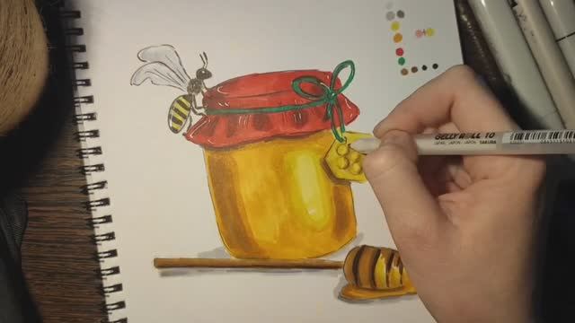 Как нарисовать баночку меда маркерами урок №35