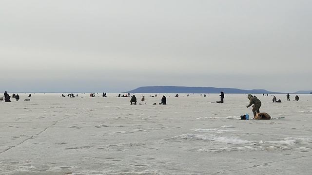 Зимняя рыбалка. Японское море.  Март,2025. Рыбаки и трещины. Ветер.